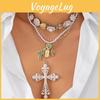 Style Layered Cross Pendant Necklace With Rhinestone Embellishments For Women