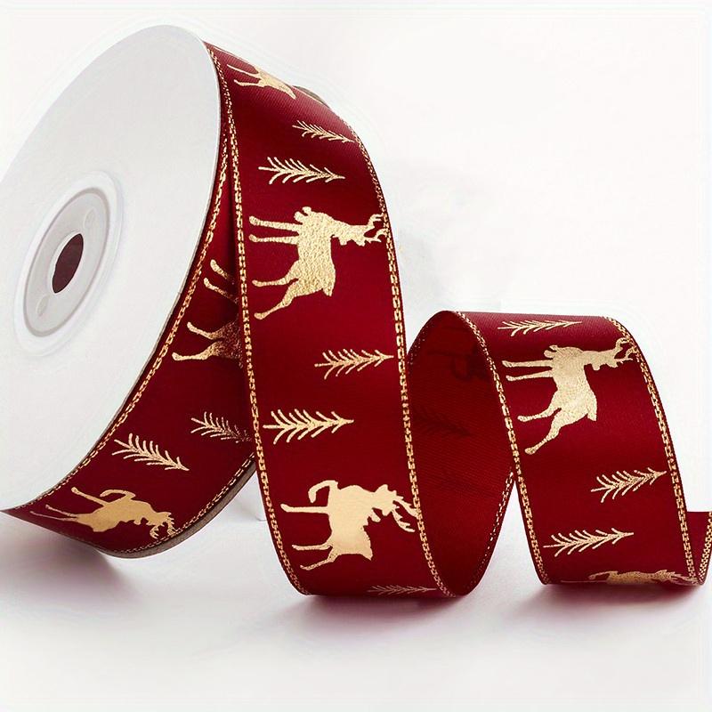 Бронзовые рождественские ленты, полиэстеровые ленты с принтом для бантов, подарочных коробок, упаковочная лента, рождественские украшения своими руками, поделки