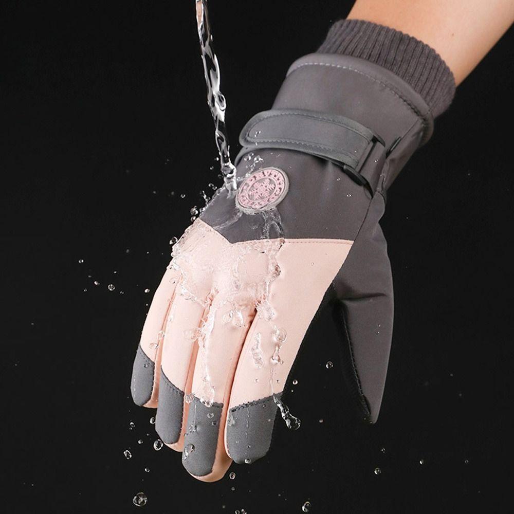 PU Leather Winter Cycling Gloves Fleece Lining Non-Slip Gloves Waterproof Gloves For Women Man