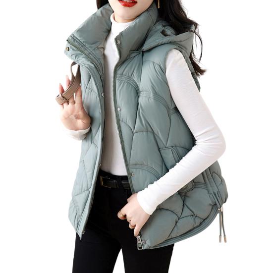 Женский хлопковый жилет с воротником-стойкой, капюшоном, без рукавов, свободный крой, однотонный, с застежкой-молнией, короткий жилет, верхняя одежда