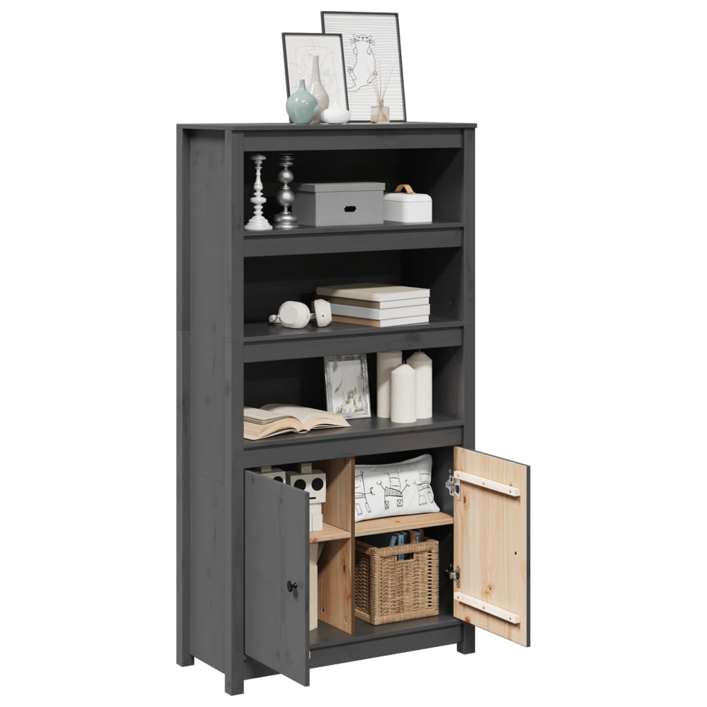 Highboard in Gray 80 x 35 x 154 cm Solid Pine Wood