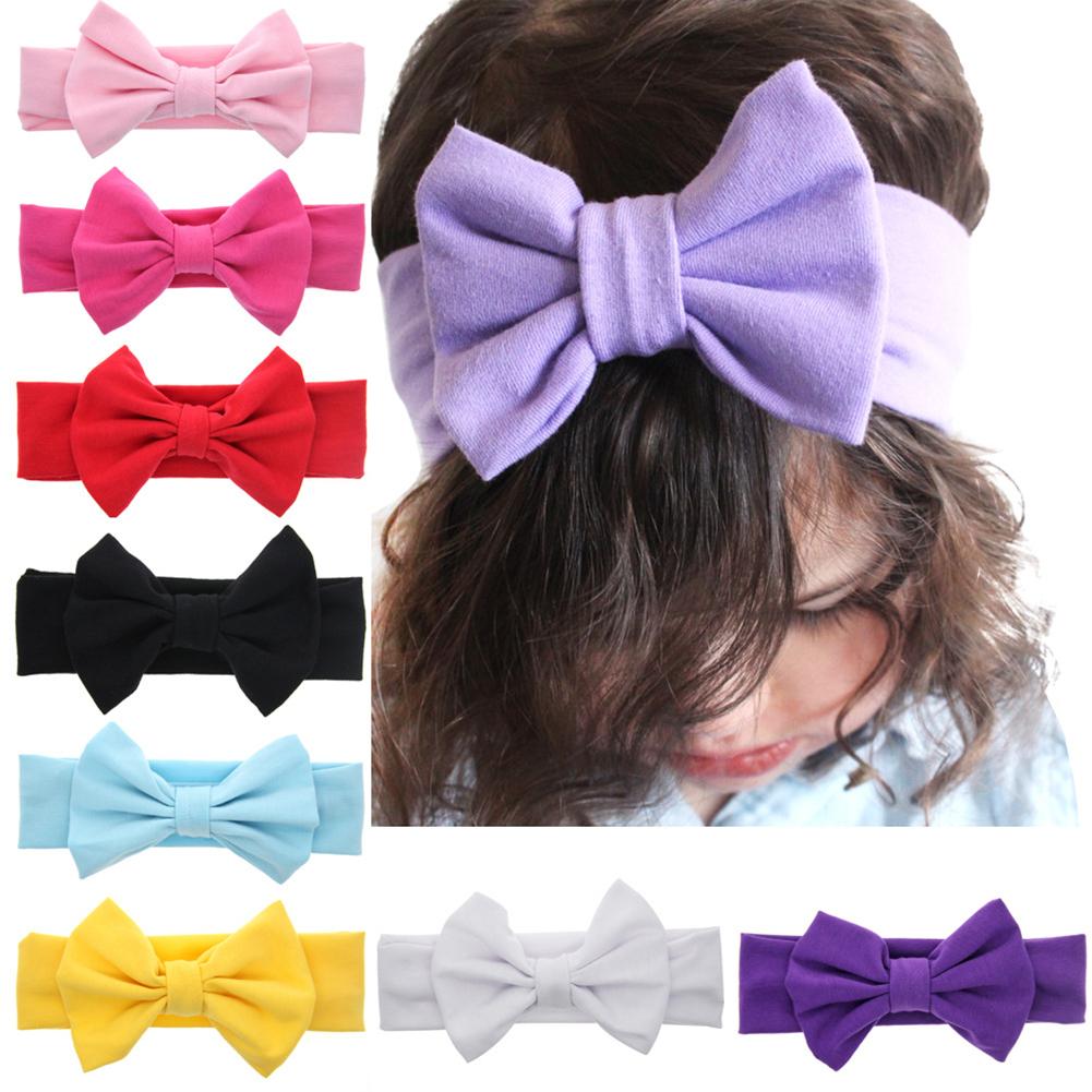 Kids Girls Xmas Gift Christmas Pure Color Bow Bowknot Soft Elastic Headband Hair Hoops