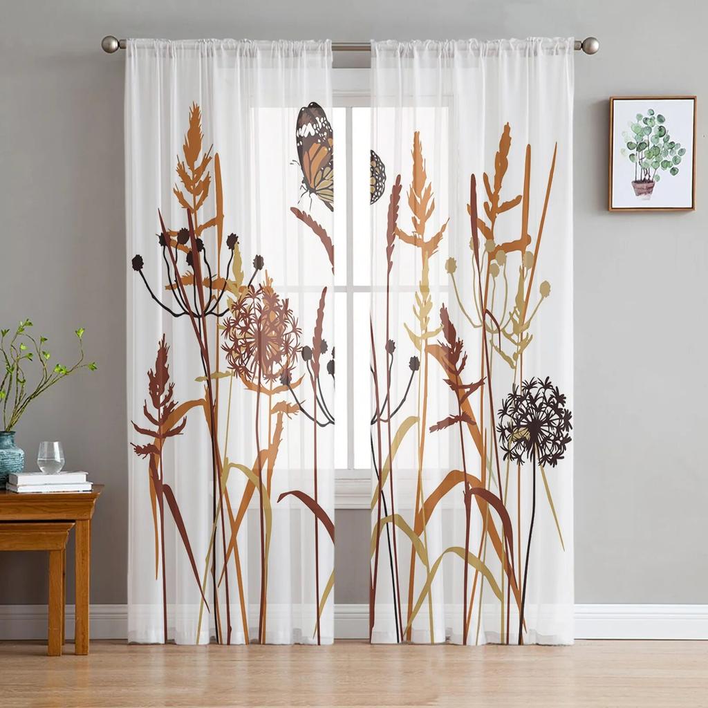 Dandelion And Butterfly Tulle Curtains for Living Room Bedroom Modern Voile Curtain Kitchen Chiffon Sheer Curtains