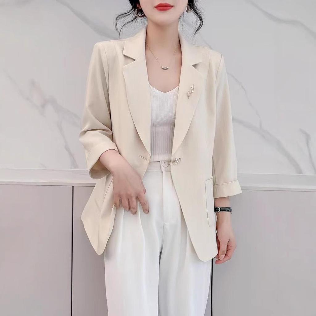 Женский розовый повседневный блейзер 2025 - Летний тонкий, Высококачественный, Маленький размер, Рукав семь восьмых