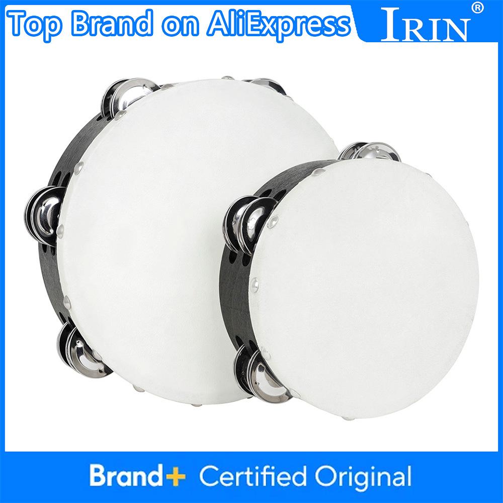 IRIN 2Pcs Orff Tambourine 6/8 Inch Double Row Sheepskin Hand Bell Wooden Tambourine Suitable for Enlightenment Education Tools
