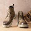 Retro Men's Ankle Boots Waterproof Casual Leather Boots High Top Shoes for Men Non Slip Work Boots