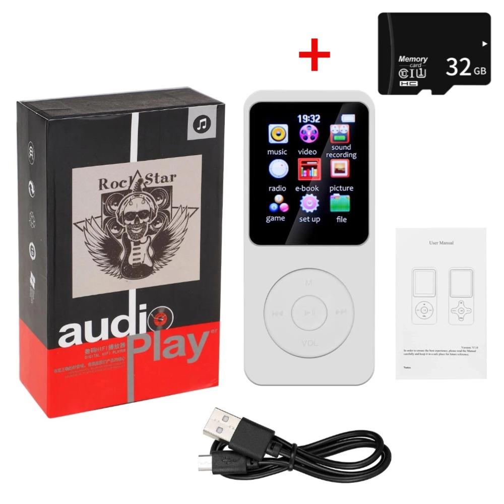Мини-MP3-MP4-плееры FM-радио Bluetooth-совместимый 5.4-стерео музыкальный плеер Портативный динамик Поддержка FM TF-карты Электронная книга Диктофон Встроенный микрофон