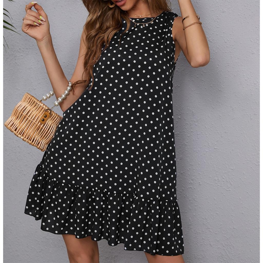 Women's Fashionable Printed SleevelessRound Neck Casual Dress