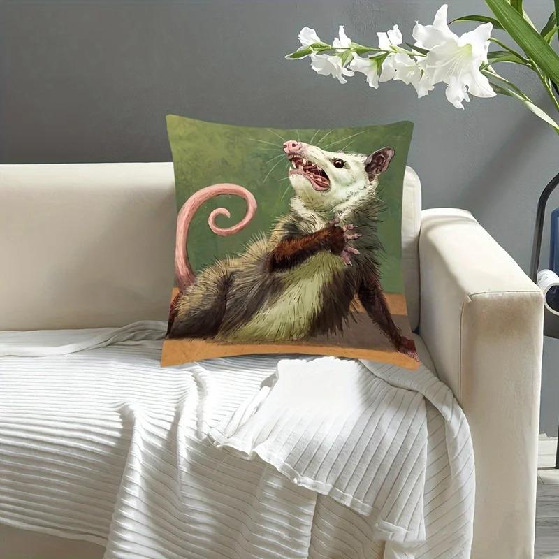 Vikama American Vintage Animal Cushion Cover Playful Possum Square Cushion Cover Home Decor Trendy Cushion Cover