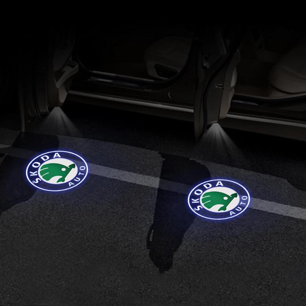 ERQY8 2pcs For Skoda Superb BS/ST 2008-2014 Superb CONBI B8/3V 2015-2024 Car Logo Door Light Laser Projector Welcome Lamps Decoration