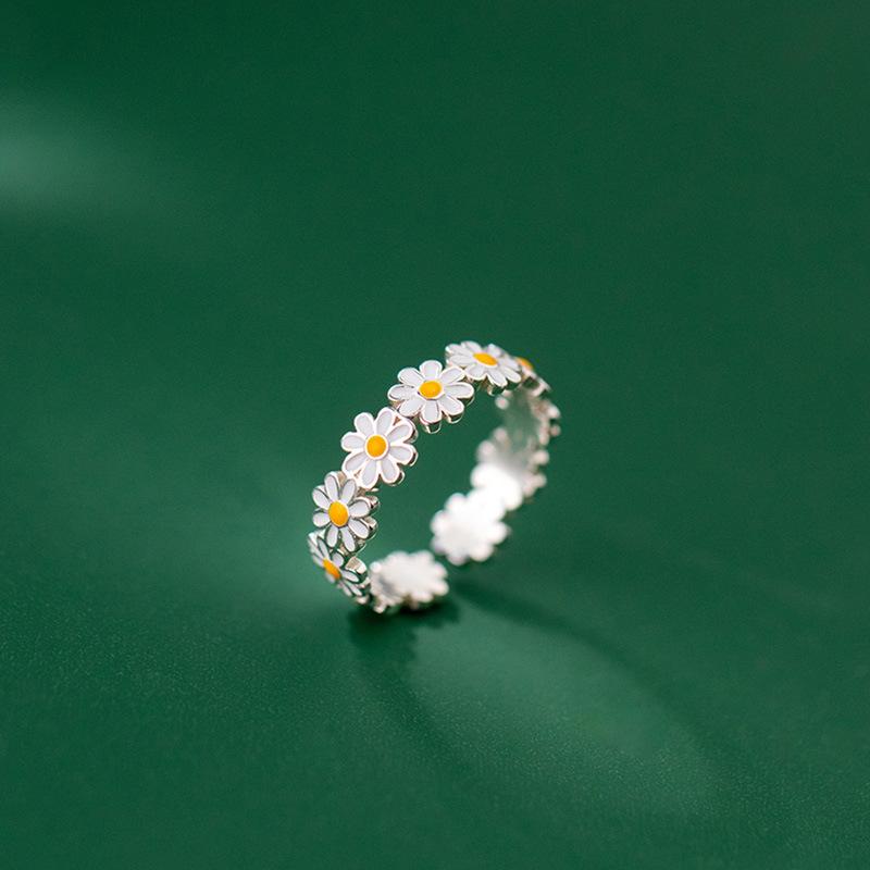 New Style Fresh Daisy Ring with Feminine Temperament, Forest Style Sun Flower Open Mouth Eating Rings