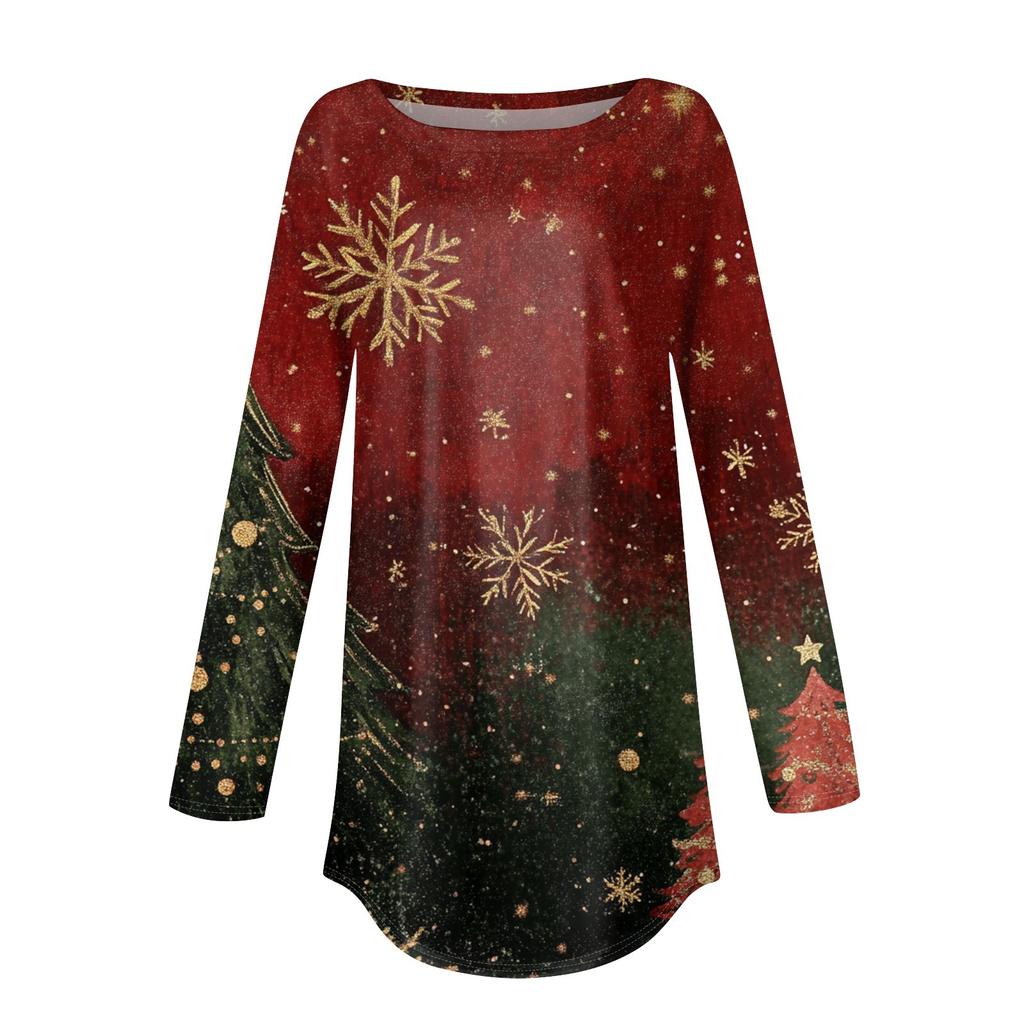 Женская свободная футболка с круглым вырезом и длинными рукавами с принтом в стиле ретро, пуловер на Рождество