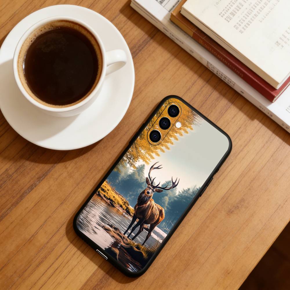 Камуфляжный чехол для телефона 'Охота на оленей' для Samsung Galaxy A73, A72, A71, A70, A53, A52, A51, Других Мягкая черная крышка