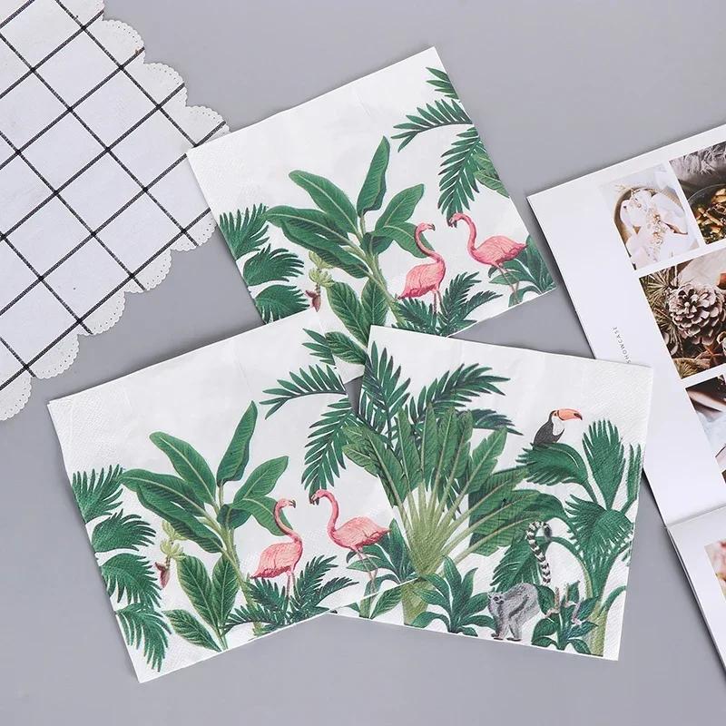 Одноразовые салфетки для вечеринок, двухслойные, 20 шт./упаковка, рисунок с изображением мультяшных фламинго