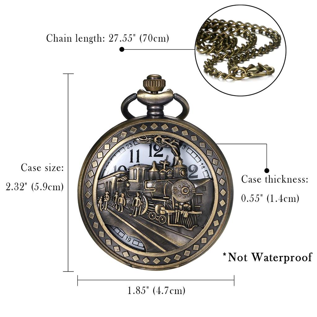 JEWELRYWE Карманные часы Антикварные часы с подвеской в виде поезда Аналоговые карманные часы с подвеской на шею Часы для мужчин Церемония совершеннолетия День рождения Годовщина