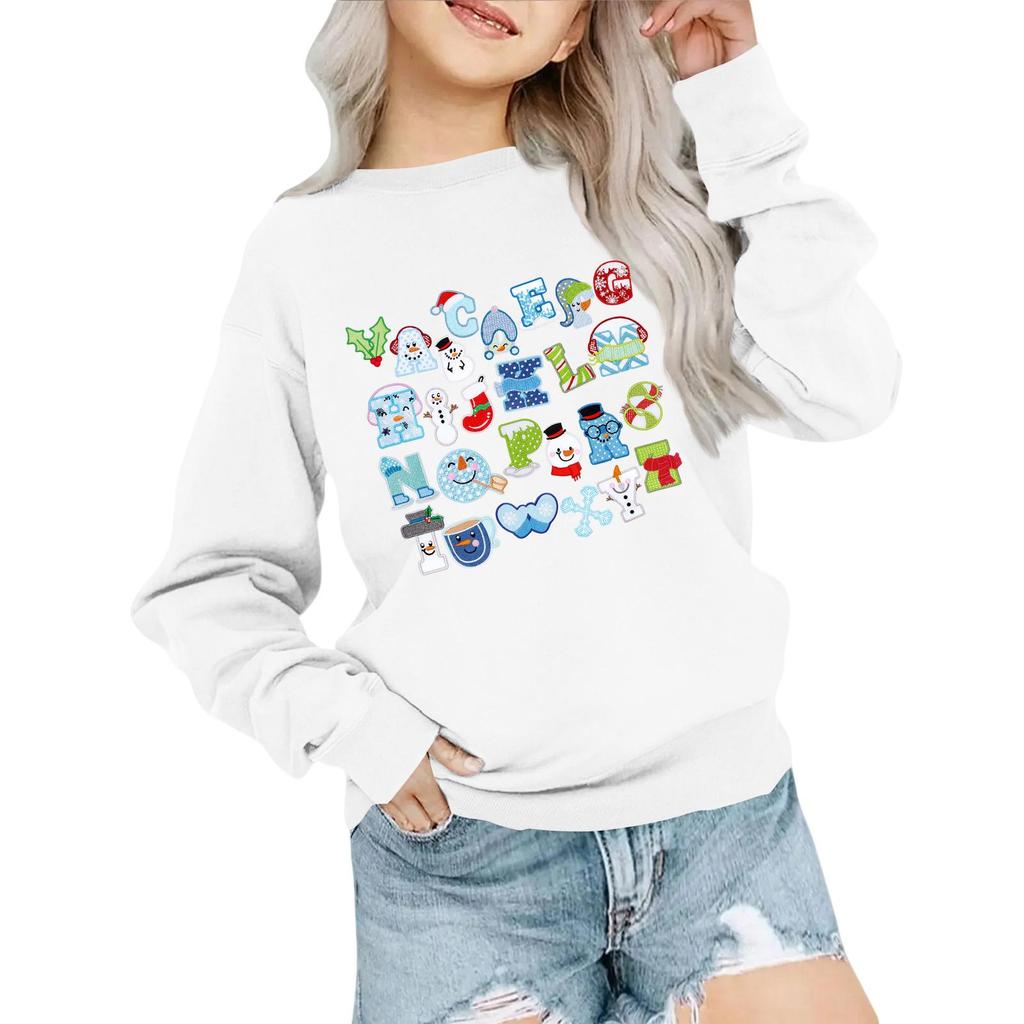 Kids' Fashion Loose-Fit Casual Long-Sleeve Christmas Print Oversized Crewneck Sweatshirt