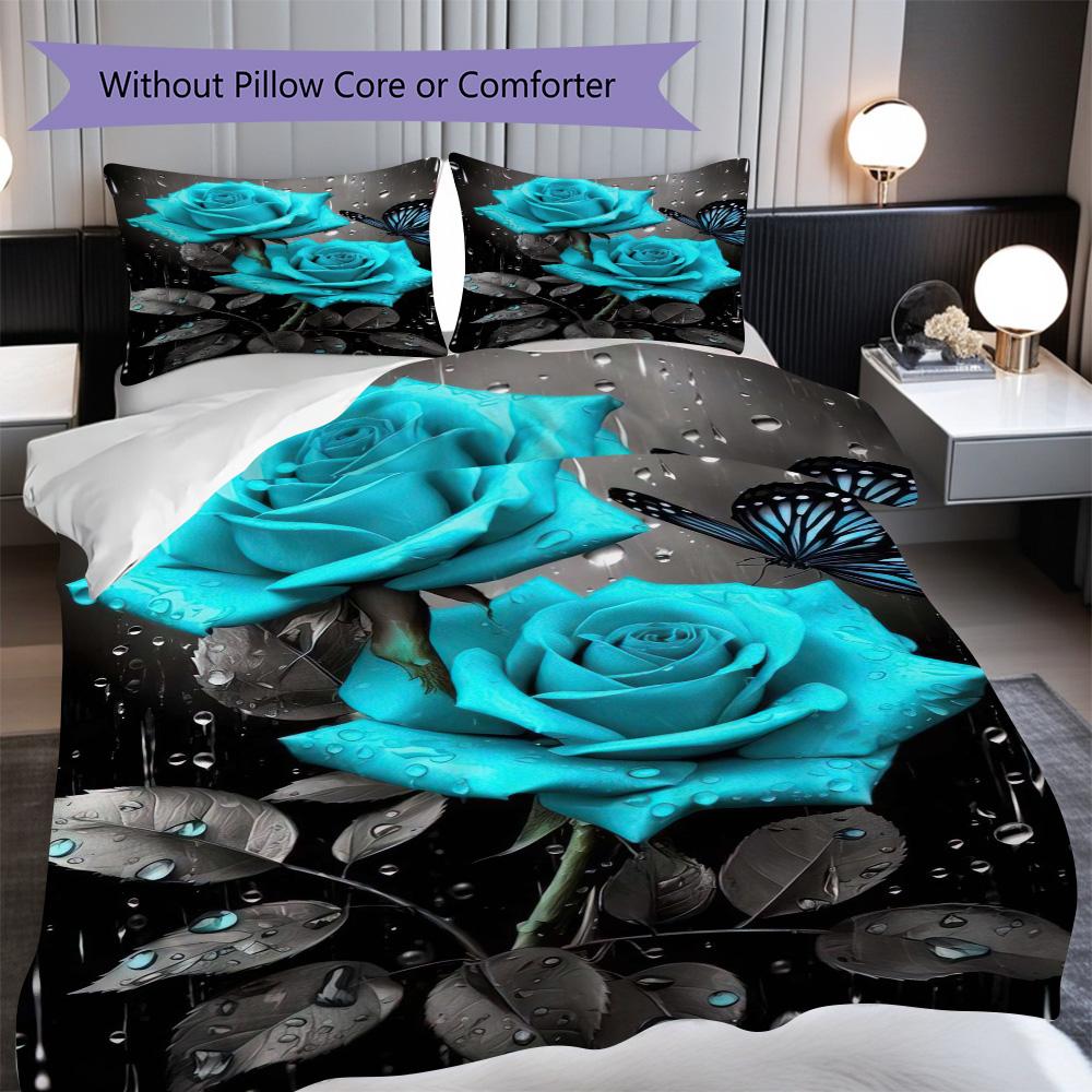 1PC Rose pattern Bedding Quilt Set Quilt Cover Pillowcase Home Decoration Birthday Gift (1 * duvet cover + 2 * pillowcase, without core)