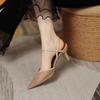 New Retro Mesh Giant Word with Sandals Women's Summer Versatile Stiletto High Heels Breathable Pointed Sandals