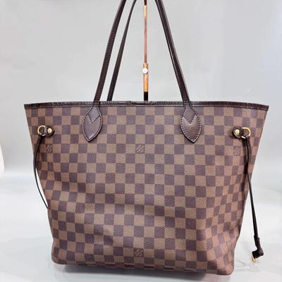 [Б/У] Сумка-тоут Neverfull Mm из клетчатого ламинированного канваса с кожаной отделкой - Хорошее состояние #HPBSDP