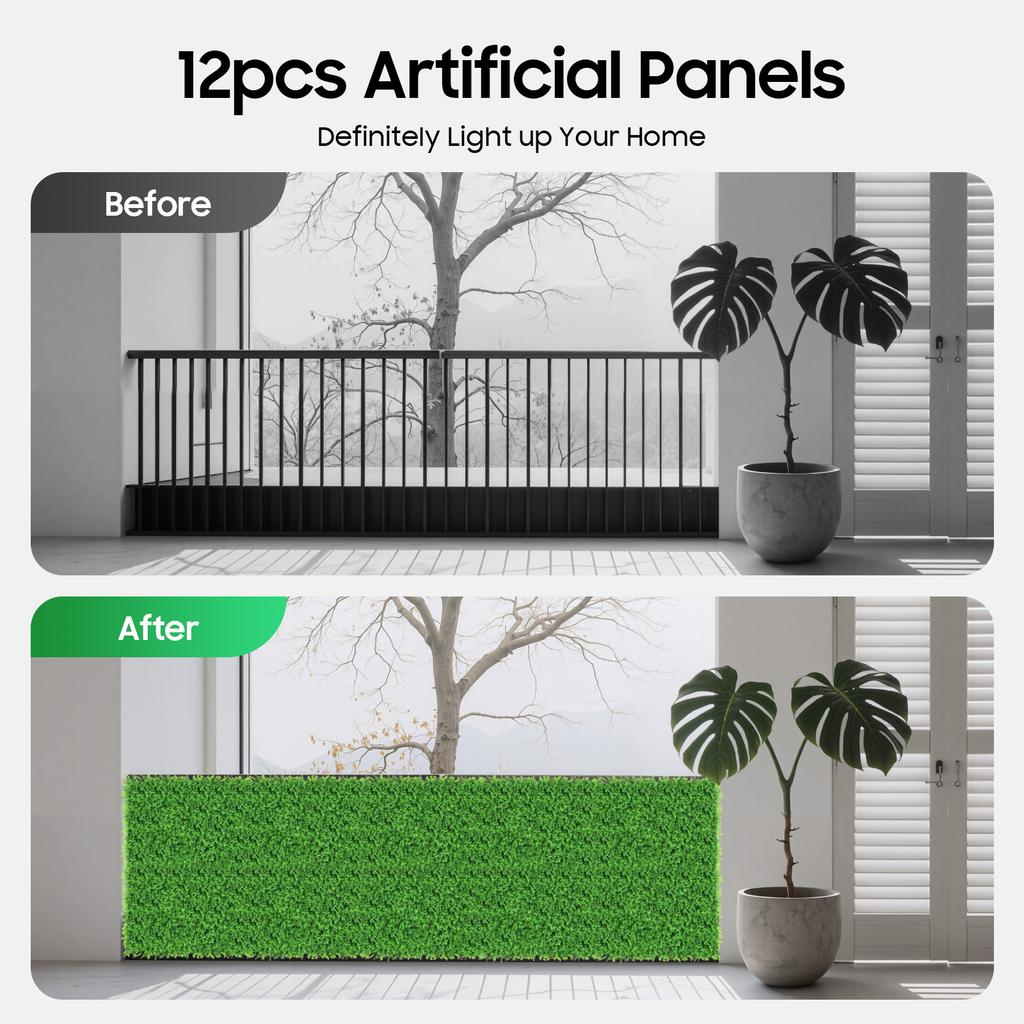 12 шт. Искусственные панели живой изгороди из самшита, Защита от УФ-лучей, Экран для конфиденциальности для улицы и помещения, 40x60 см Зеленая трава стена