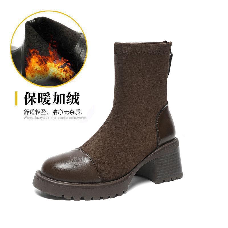 Martin Boots Women's High-heeled British Style 2024 New Autumn and Winter Thick-soled Medium Boots Retro Thick-heeled Short Boots