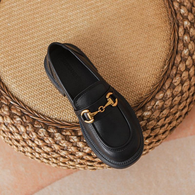 One foot classic buckle JK women's single shoes black leather shoes Le Fu shoes