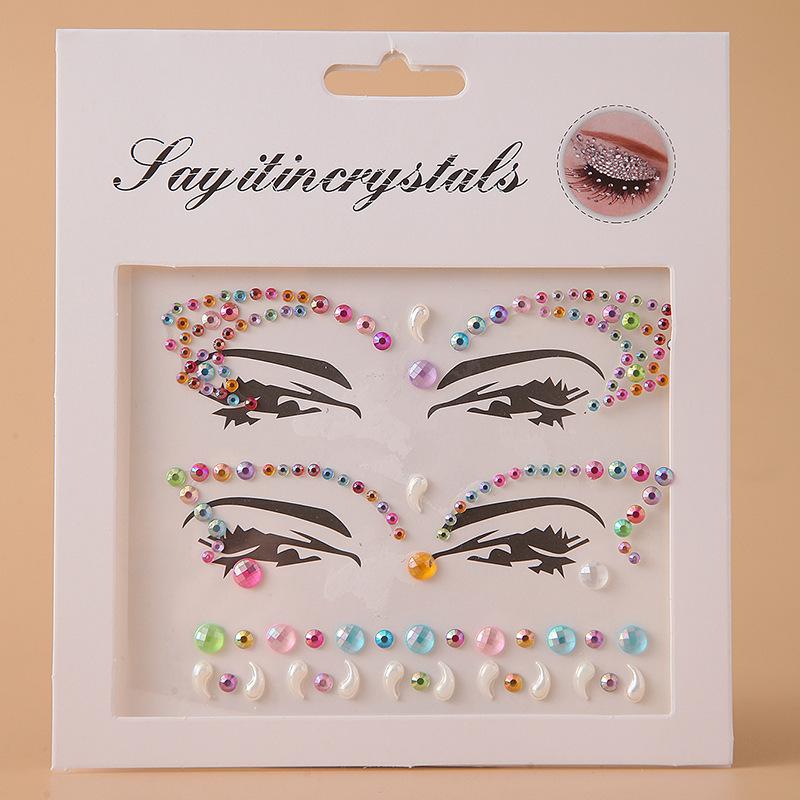 Disposable DIY Acrylic Rhinestones Pearl Tattoo Stickers Masquerade Makeup Face Decoration Girls Diamond Forehead Eyes Stickers