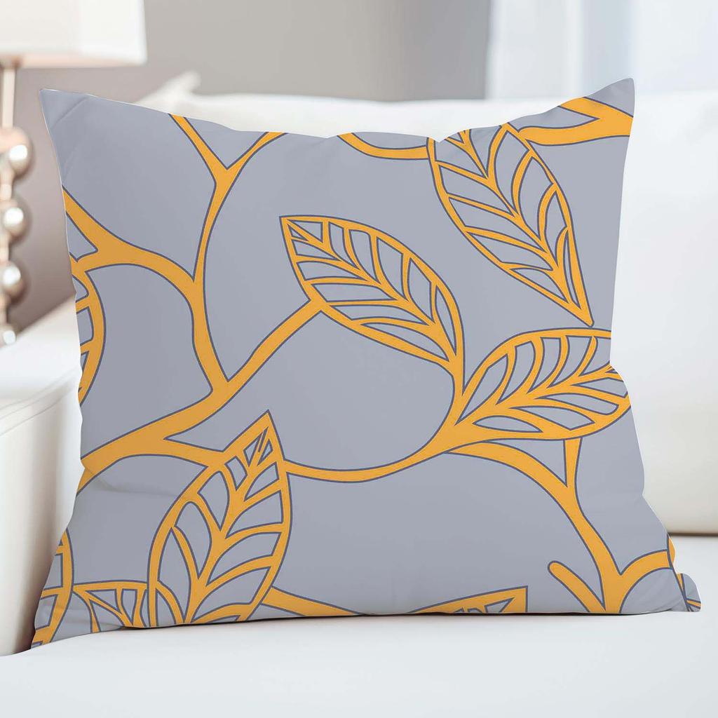 Cotton bedding 180x200 satin COTTON gray with sunny yellow leaves