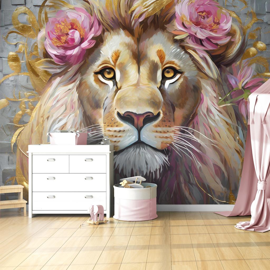 Wallpaper Lion Flowers Animals