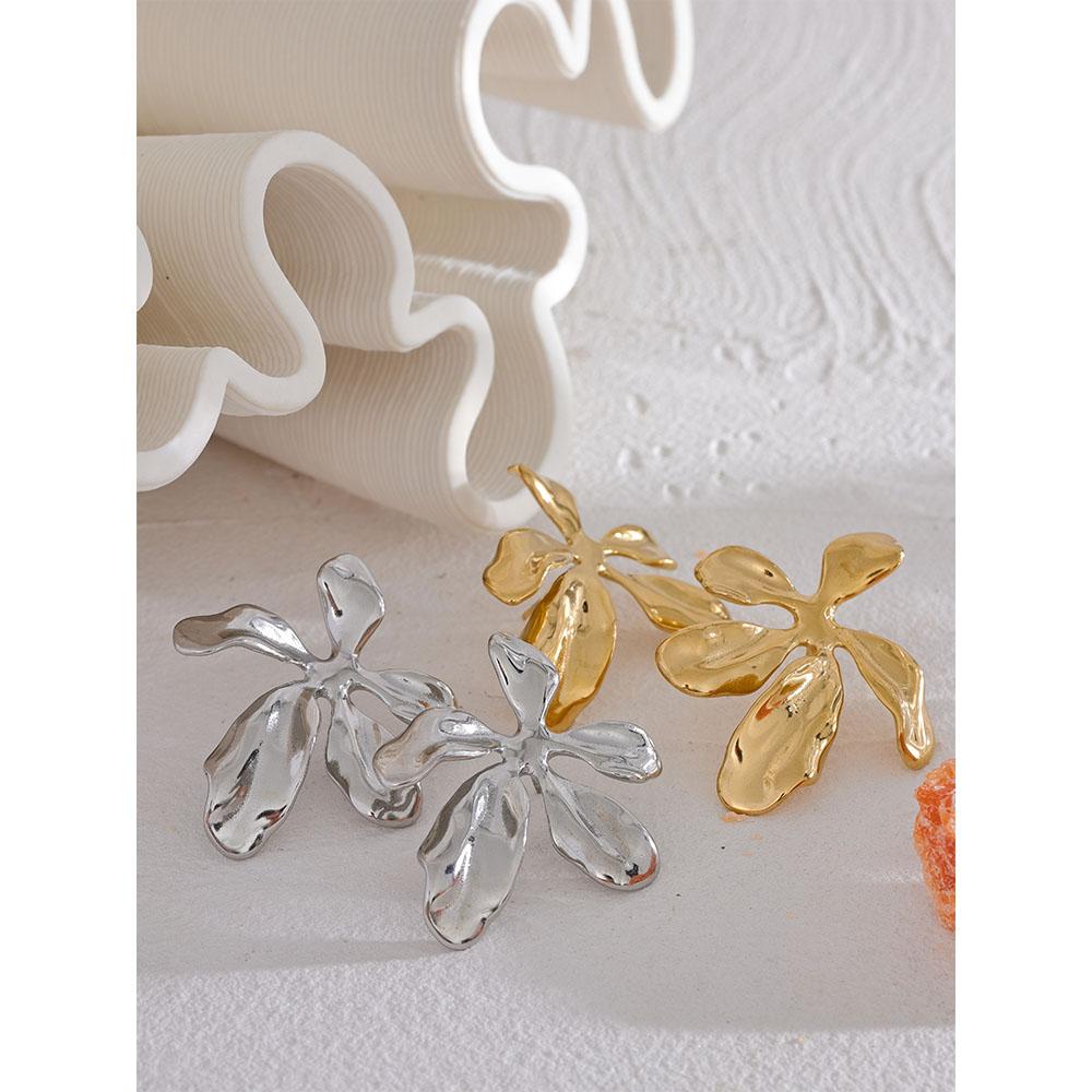 Yhpup Stainless Steel Big Flower Plant Stud Earrings Metal Waterproof 18K PVD Plated Trendy Statement Jewelry Women Gala Gift
