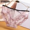 Summer Women's Panties Hollow Lace Triangle Pants Printed Ice Silk Low Waist Bow
