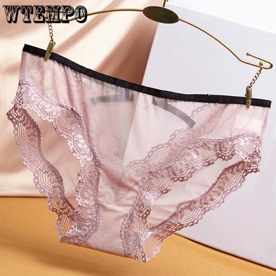 Летние женские трусики с полым кружевом, треугольные, с принтом, из ледяного шелка, с низкой посадкой, с бантиком