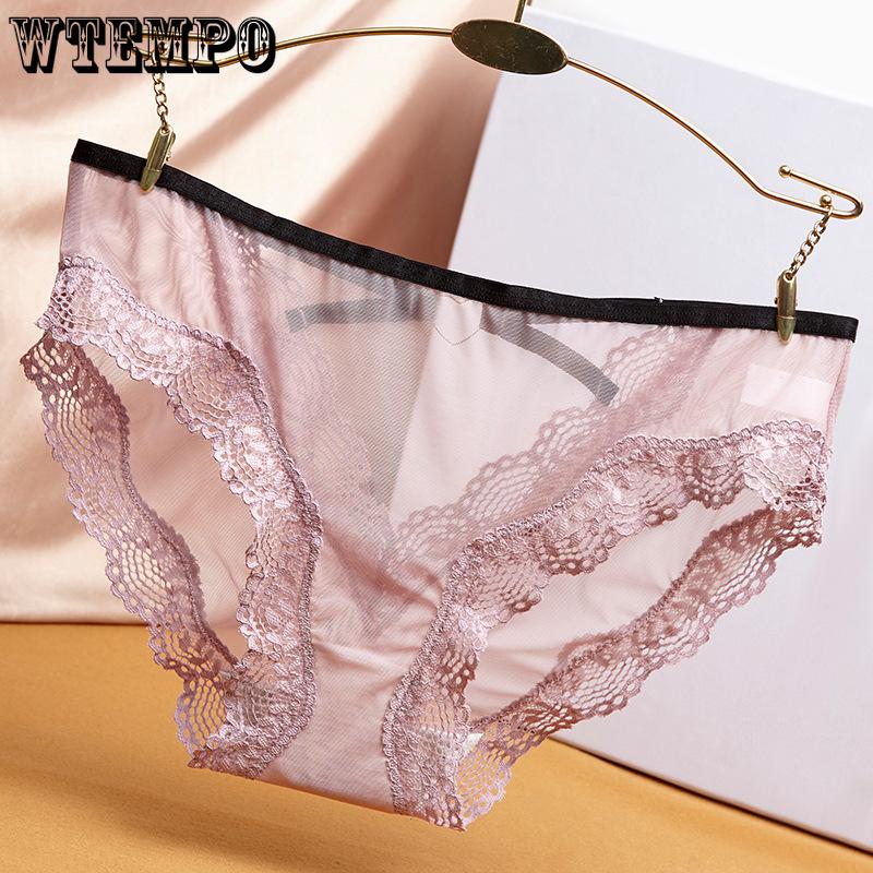 Летние женские трусики с полым кружевом, треугольные, с принтом, из ледяного шелка, с низкой посадкой, с бантиком