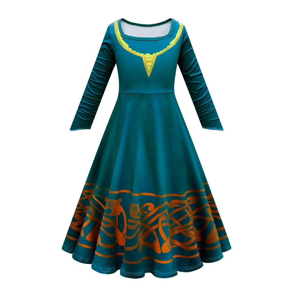 Hot Movie Brave Merida Costume for Girls Halloween Princess Dress Wig Kids Carnival Fantasia Children Xmas Party Cosplay Costume