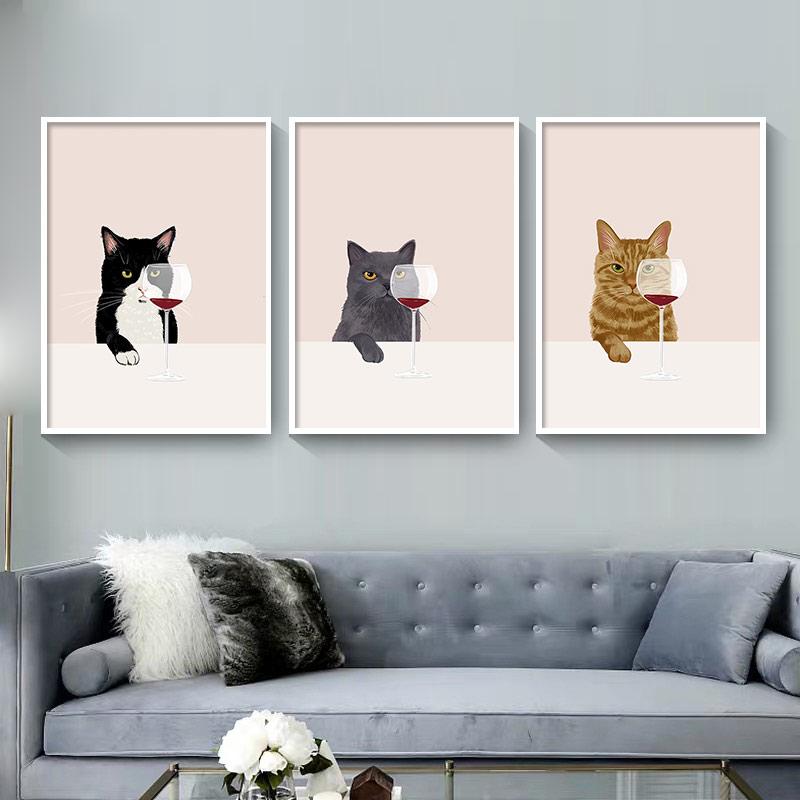 Белые кошки Забавный постер с изображением кота Вкус красного вина Холст Картина Любитель кошек Подарки Кухня Настенные художественные картины для гостиной Домашний декор