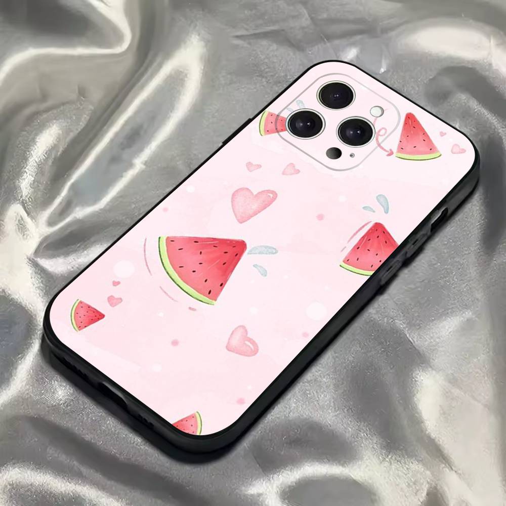 Чехол для телефона с арбузом для iPhone 16,15,14,13,12,11,Pro,Max,Plus,X,XS,SE4,E,Mini, Мягкий черный чехол