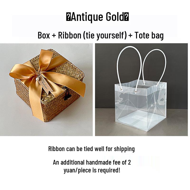 Square Handwoven Bamboo Gift Basket with Lid - High-end Candy Box and Wedding Favor