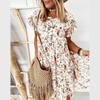 Flowers Print Casual Loose Short Sleeve All-match Women Dress