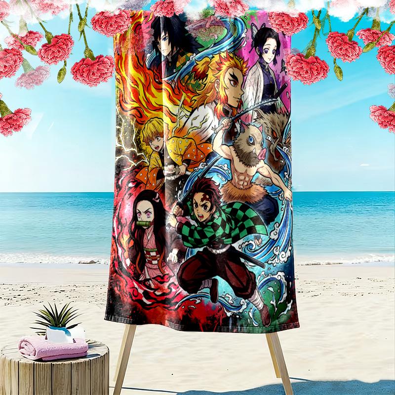 Demon Slayer Anime Print Beach Towel, Large Soft Quick Dry Towel for Beach Camping Swimming