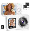 4K 64MP 30FPS Digital Camera with 64GB TF Selfie 18X Digital IPS AF Rechargeable YouTube Camera for Webcam for New Japanese Instruction 2 Spare White