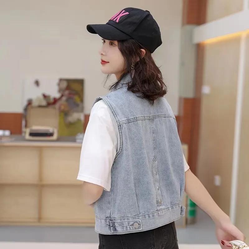 Модный джинсовый жилет большого размера с пайетками, женский жилет, куртка, короткий жилет на весну и осень