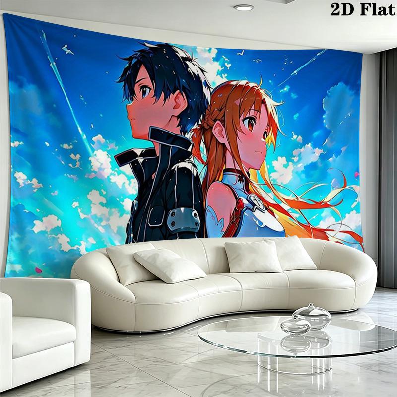 Sword Art Online Wall Tapestry Aesthetic Wall Hanging Printed Fabric Blanket Decorative Tapestries for Bedroom Living Room Home Decor