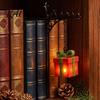 Small Nightstand Lantern Christmas Bookshelf Lamp, Nook Light with Warm LED Nightlight, 3D Printed Shade, Creative Gift for Book Lovers Vintage Hidden