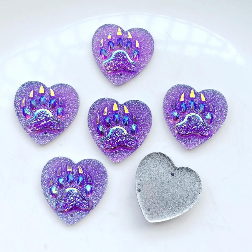 10pcs 25mm Black/purple AB Heart Resin Bear Claw Rhinestone Flat Back Scrapbook DIY Jewelry Indigenous Earrings Decoration