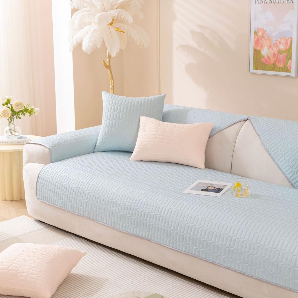 Ice Silk Sofa Cushion Summer Non-Slip Seat Cover Modern Sofa Protector Cool Comfortable Breathable Fabric