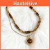 Tiger Eye Beaded Necklace With Steel Pendant Geometric Design For Fashion Casual Wear