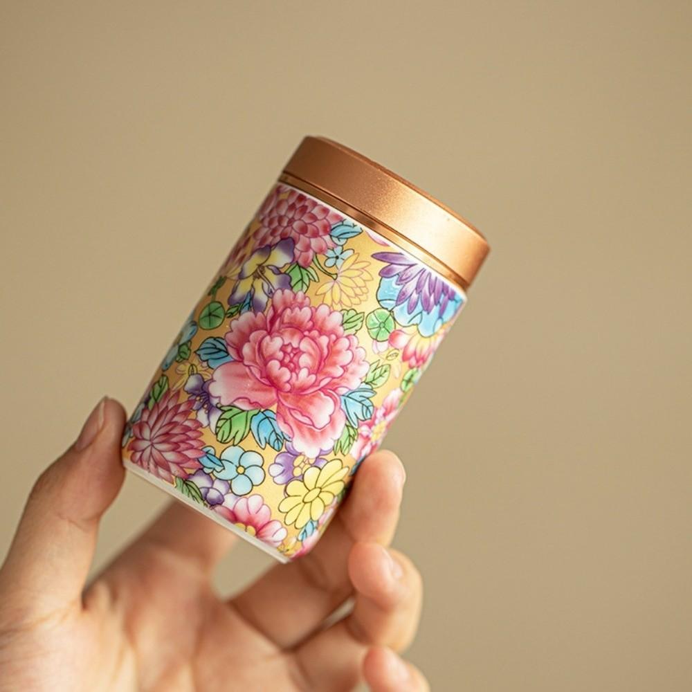 Mini Empty Tea Tin Can Ceramic Tea Packaging Box Flower Enamel Tea Canister  Home/Office/Travel