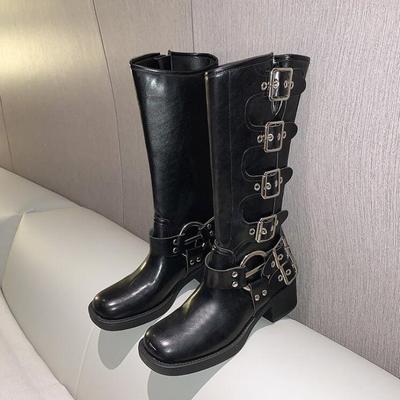 Женские ботинки на высокой платформе, элегантные модные женские туфли на низком каблуке в стиле панк, готика, новая кожаная модная женская обувь, мотоциклетная обувь