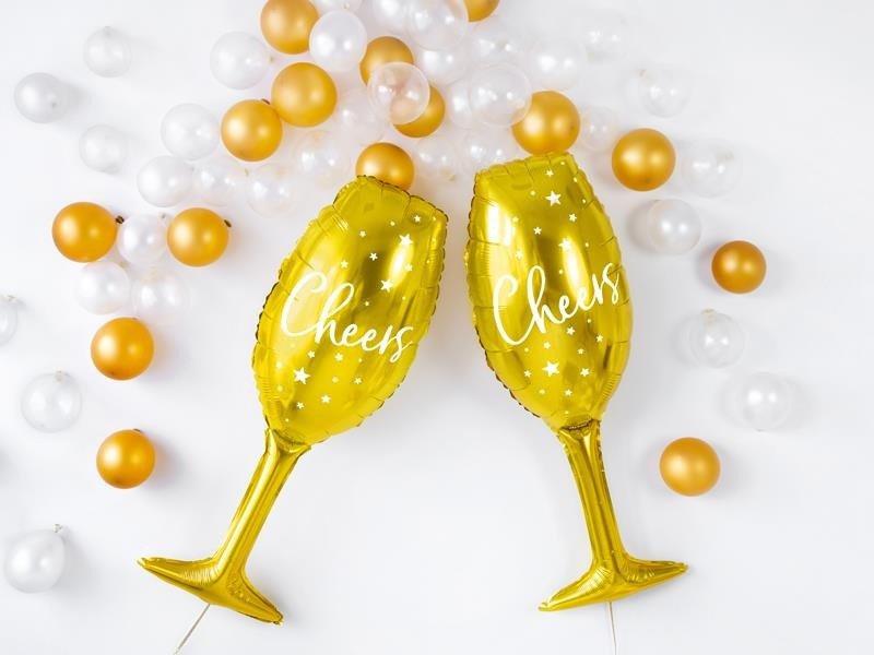 Foil Balloon - Cheers Champagne Glass, Gold, 28X80