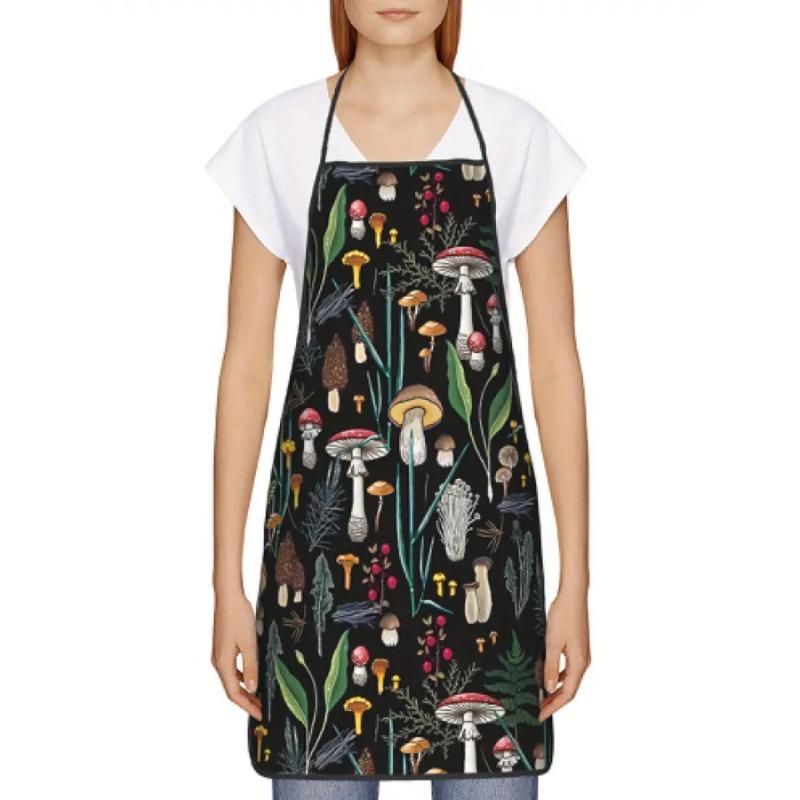 1pc Apron with Mushroom And Leaf Forest Theme Pattern, Suitable for Men And Women'S Home Kitchen Use